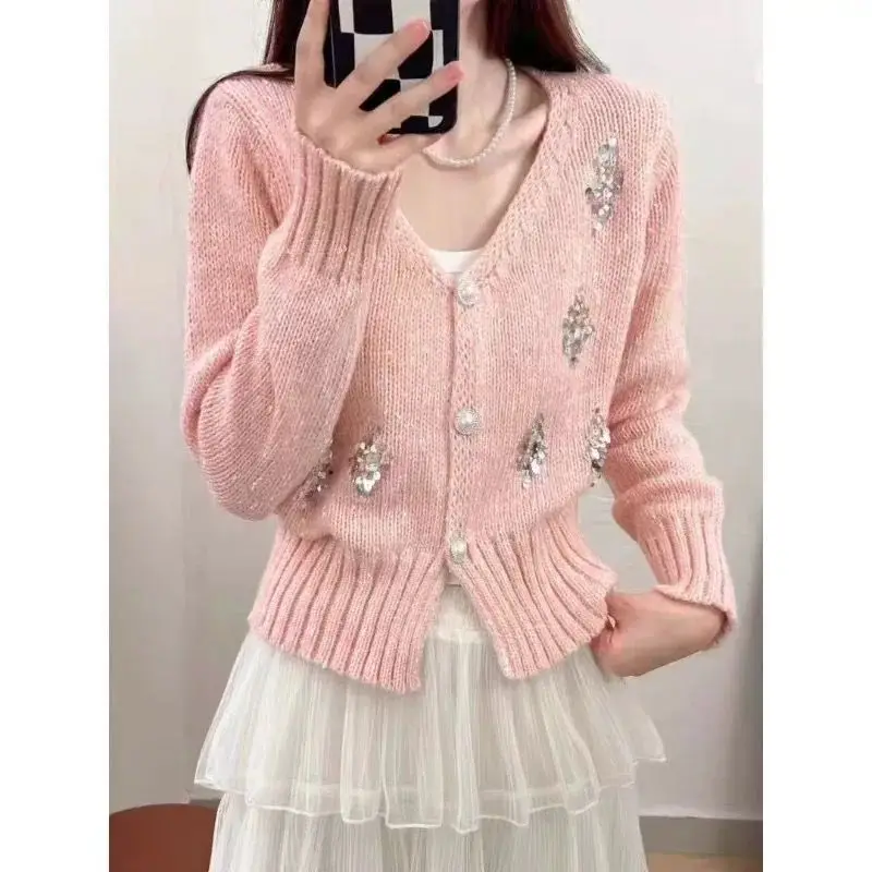 

Повседневный вязаный кардиган с блестками, тяжелый свитер, женский свитер в популярном стиле