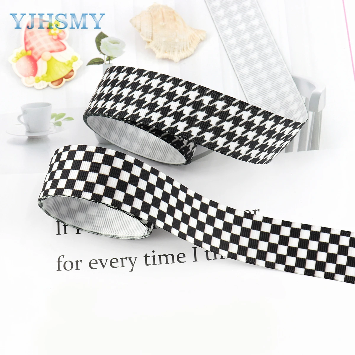 1 Inch Plaid Grosgrain Ribbons Black and White Diamond Check Ribbon, 5 Yards for DIY Craft Wrapping Bow Home Party Decor