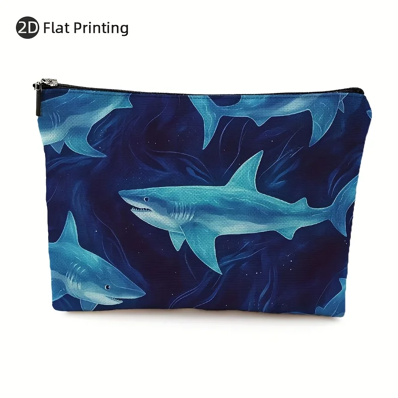 

A Shark Print Design Makeup Bag- Multifunctional Zipper Pouch, Jewelry Storage Bag, Perfect Travel Zipper Small Storage Bag.