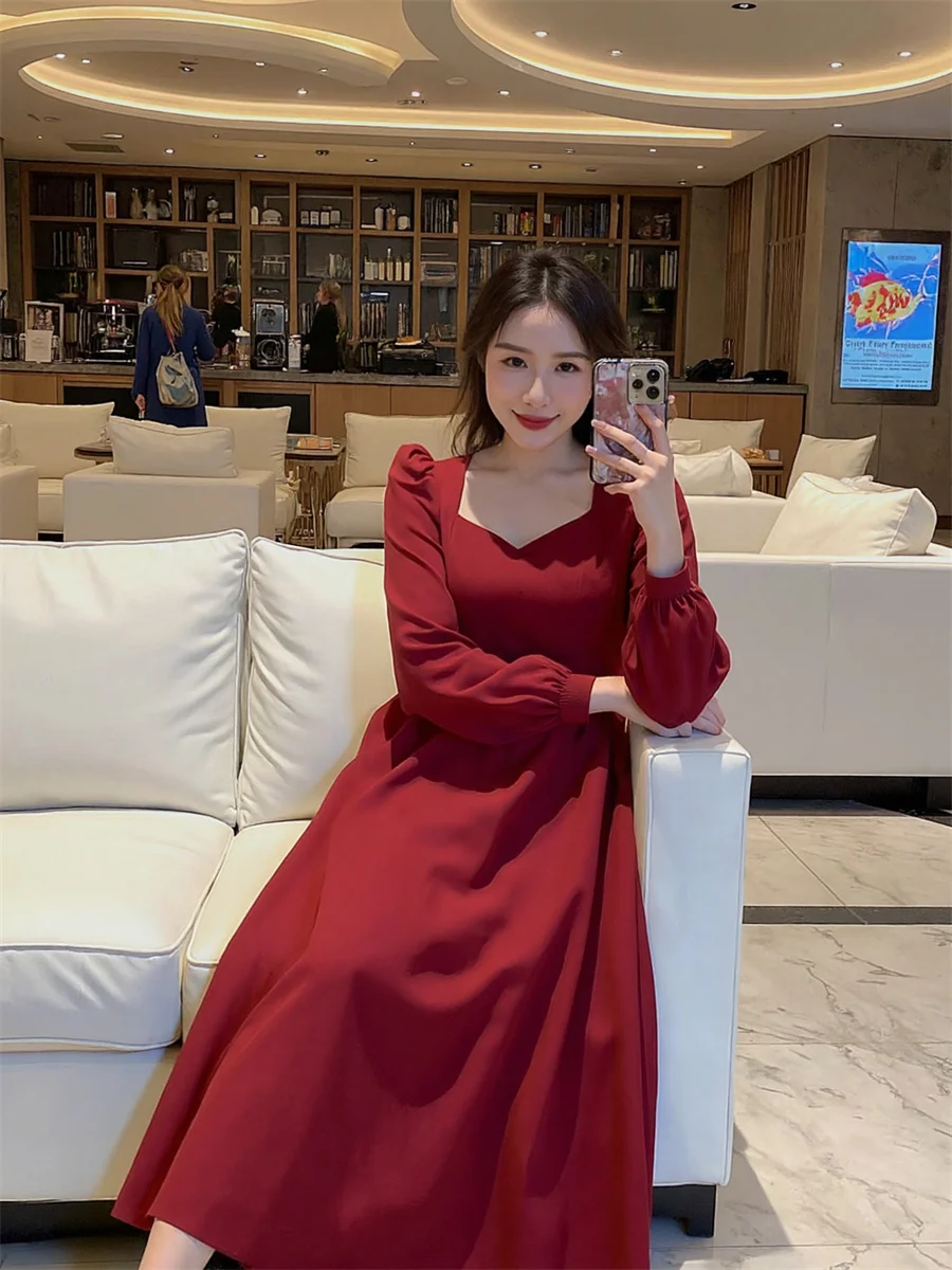 فستان نسائي لخريف 2025 بأكمام واسعة منتصف العجل بلون سادة Cottagecore Fairycore جماليات جمالية أدبية بوهو بوهيمية #5