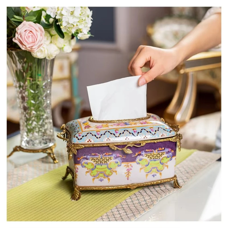 Reusable Bathroom Products Brass Tissue Paper Box Ceramic Metal
