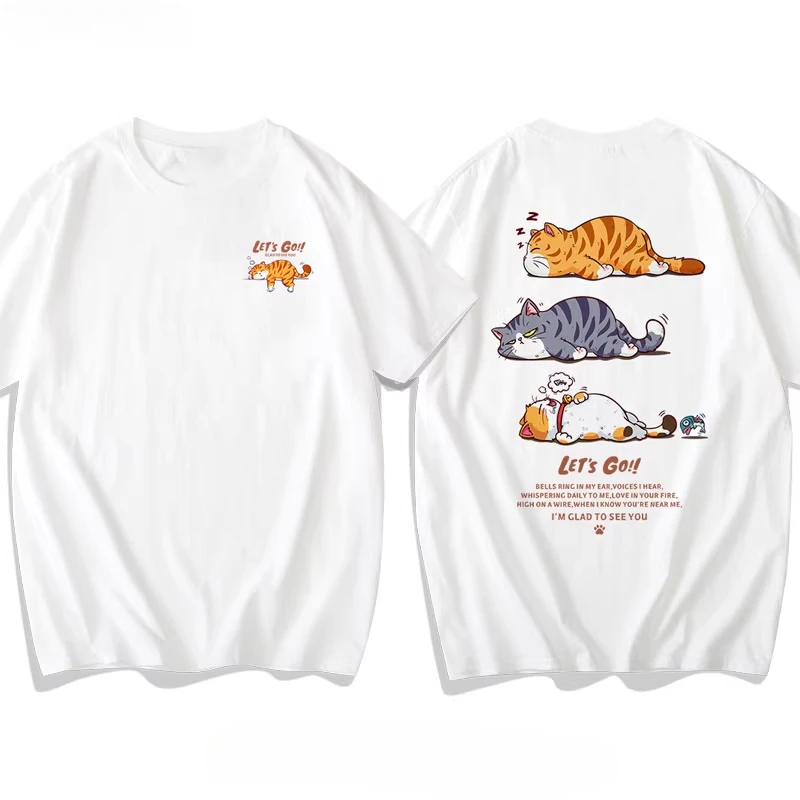 

Модная летняя футболка с короткими рукавами и забавным мультяшным принтом кота, пара Kawayi, персонализированная одежда, футболки с графикой Camiseta Hombre