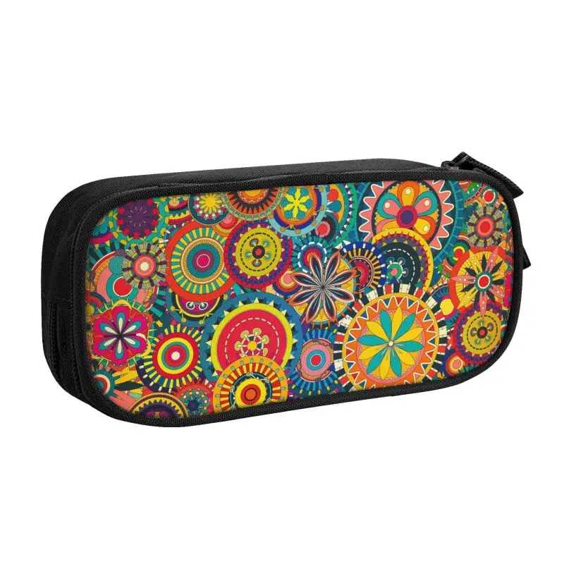 Custom Colorful Mexican Flower Circle Pencil Case for Boys Gilrs Big Capacity Pen Bag Box School Supplies