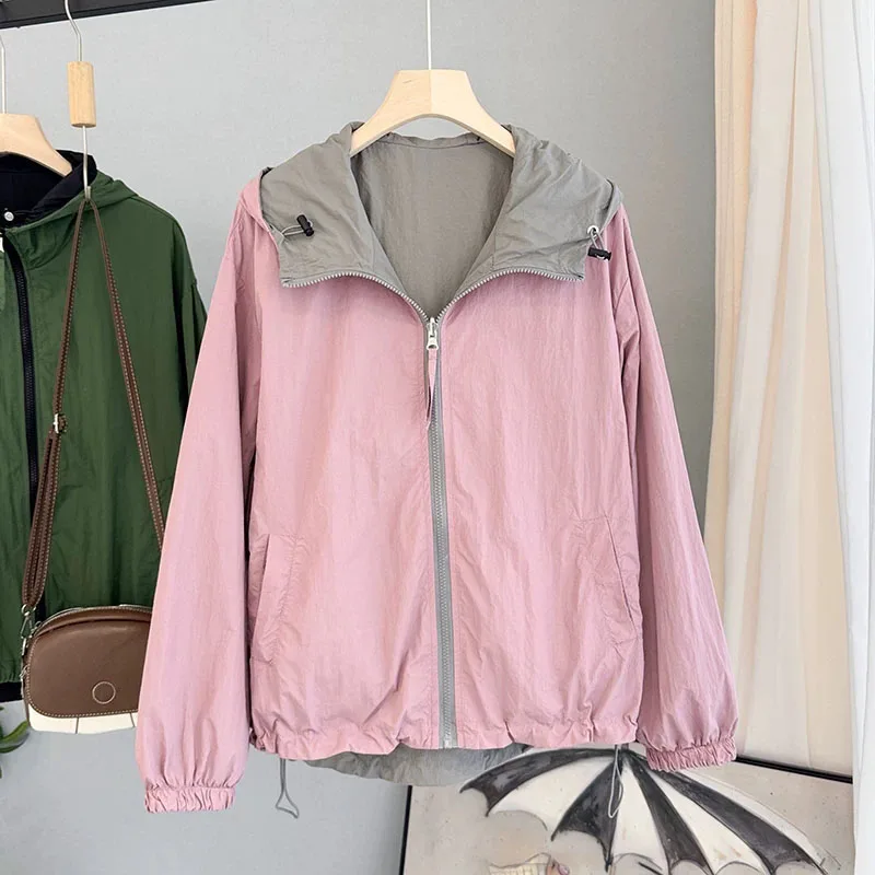 

2026 Spring New Reversible Jacket Coat Women Loose Casual Outwear Fashion Korean Style Color Block Sun Protection Windbreaker Ou