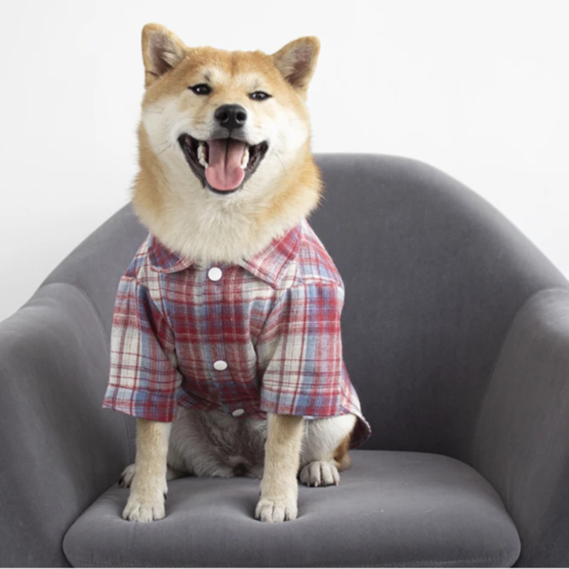 Classic Plaid Puppy Dog T Shirt with Buckle Fashion Pet Clothes for Small Medium Dogs Pomeranian Shihba Inu Cat mascotas Tshirts