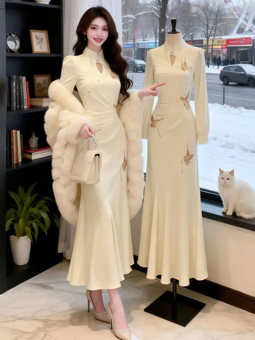 

Новое китайское длинное платье-ципао с сексуальным облегающим силуэтом и юбкой-русалкой, зимняя модная женская одежда из мягкого хлопка со средней эластичностью