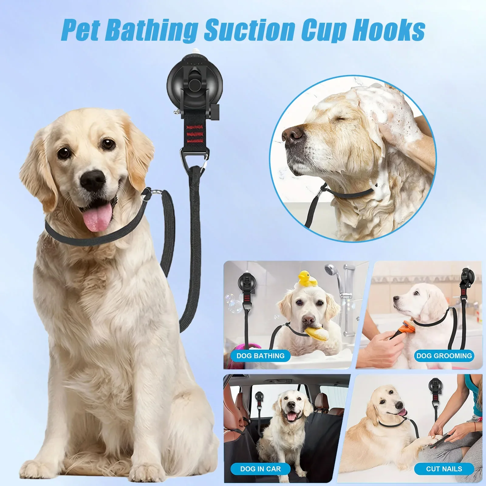 

Pet Bath Strap Suction Cup Hooks With Adjustable Straps Leash For Dog Cat Pet Hair Trimming Grooming Attaching Pet Accessories