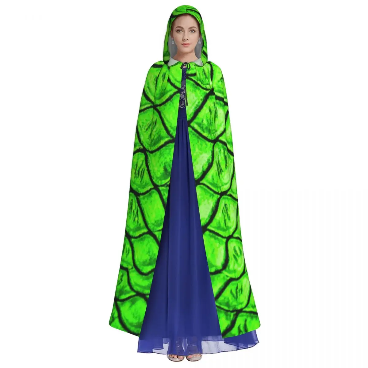 الأخضر جلد الثعبان نمط طويل مقنعين عباءة الساحرة القرون الوسطى زي تأثيري كيب هالوين معطف الكبار للجنسين