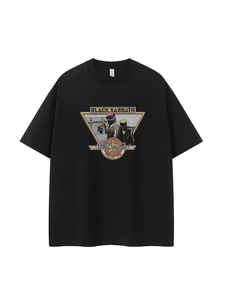 Black Vintage Loose Cotton round Neck Short Sleeve T-Shirt Shoulder Drop Style Casual Fashion Urban Wear Breathable Summer Top