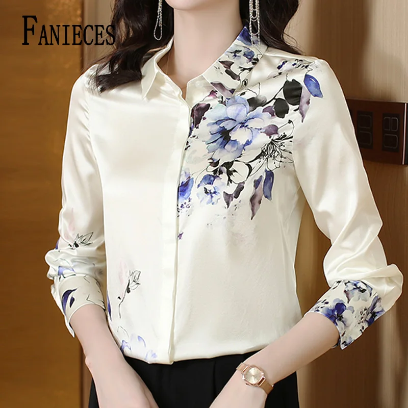 

FANIECES 4XL Spring Elegant Shirt For Women Fashion Floral Print Long Sleeve Shirts Blouse Ladies Botton Slim Blusas Mujer 6649