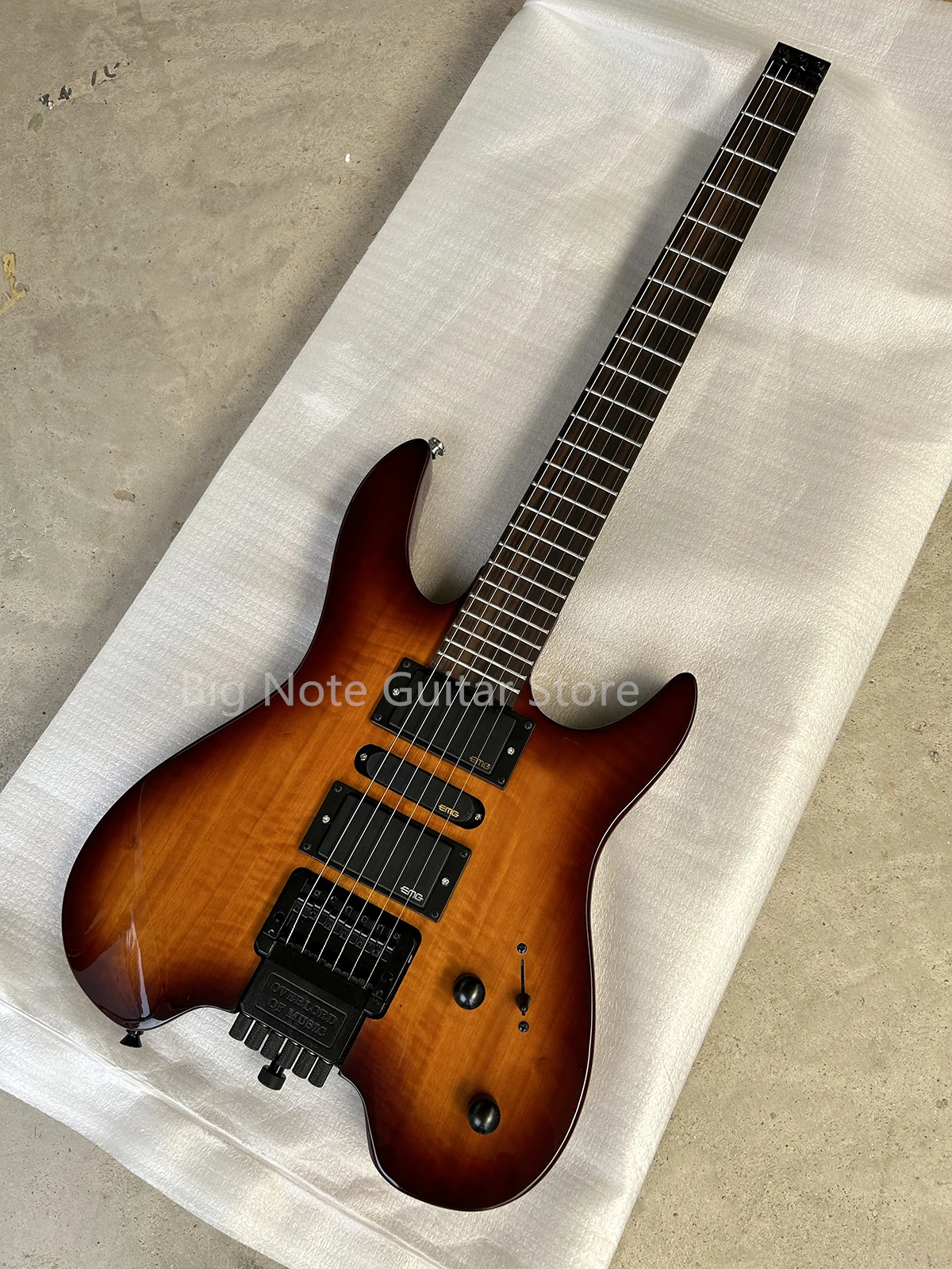 Factory Headless Sunburst Left&Right hand6 Strings Electric Guitar Rosewood Fretboard Maple Neck HSH Pickups Active Customizable