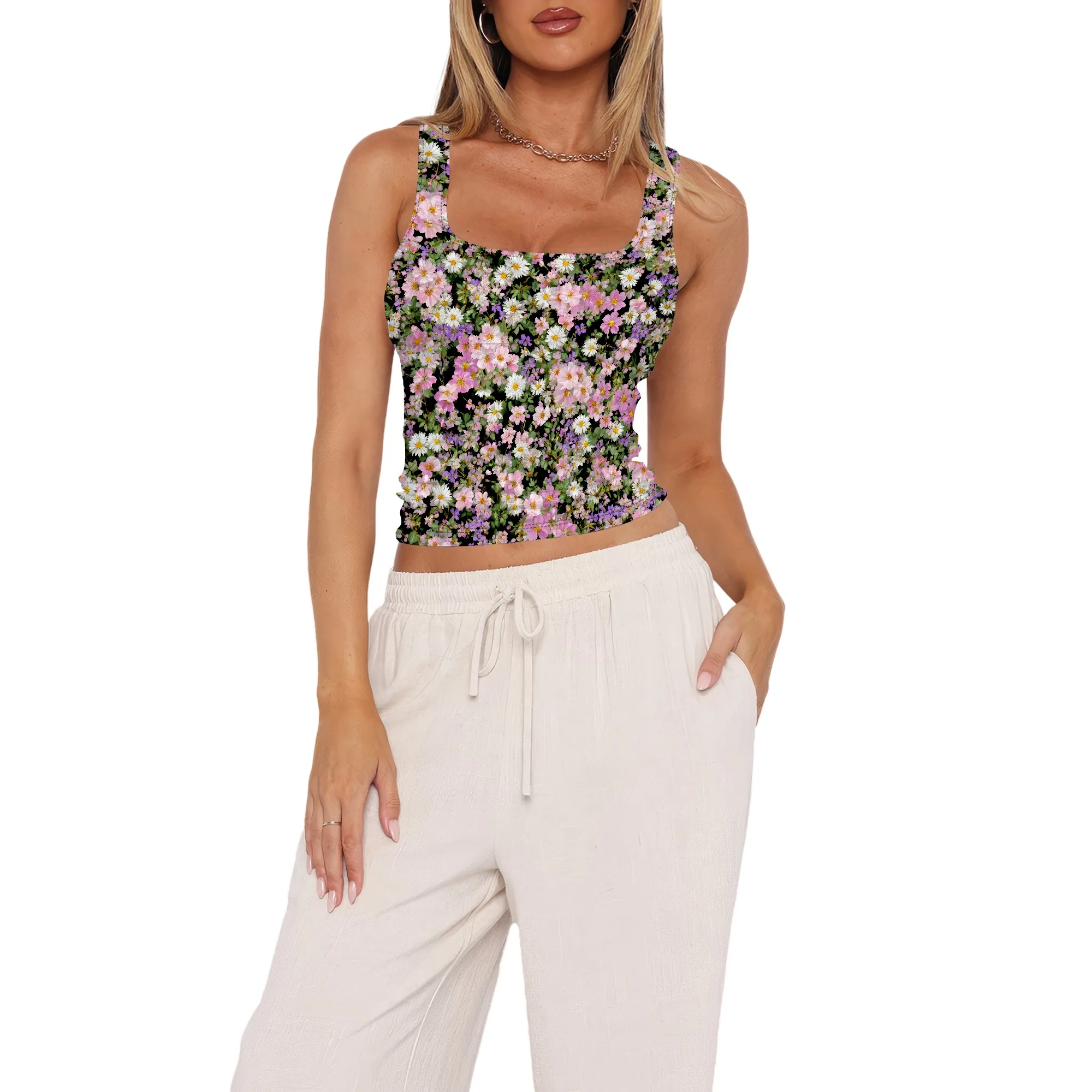 Женские сексуальные укороченные топы без рукавов, двухслойная укороченная майка с круглым вырезом