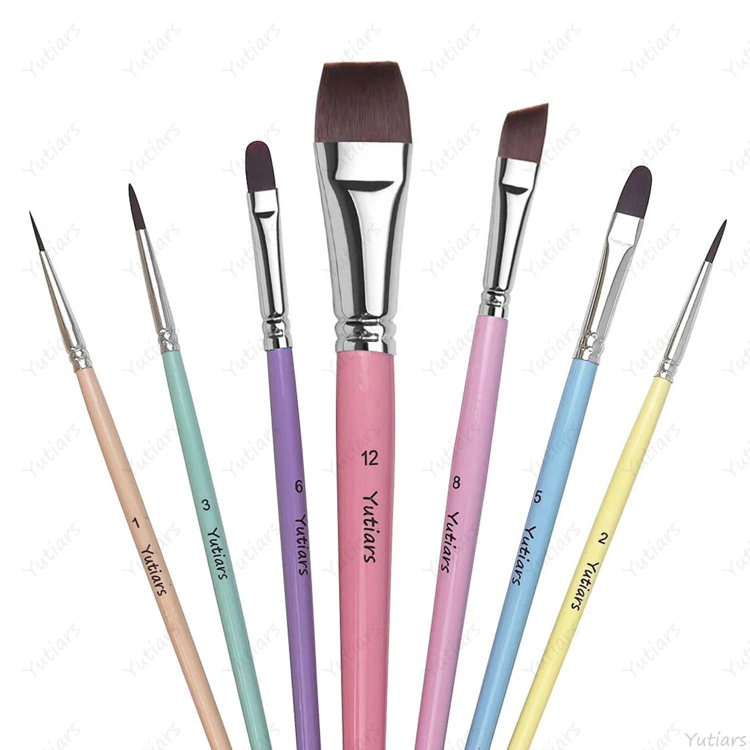 7PCS Artist Face Painting Brush Set with Flat Angled Filbert and Detail Liner Brushes for Body Art Festival Makeup and Crafts