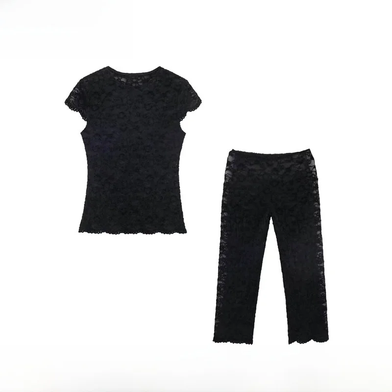 

Fashionable Short Lace T-Shirt And Leggings Set Women's Spring Summer New Arrival ZR Style Long Pants Short Sleeve Top