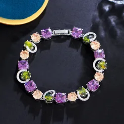 CWWZircons Genuine Cubic Zirconia Sparkling Purple Olive Green CZ Stone Charm Female Engagement Party Bracelets Jewellery CB311