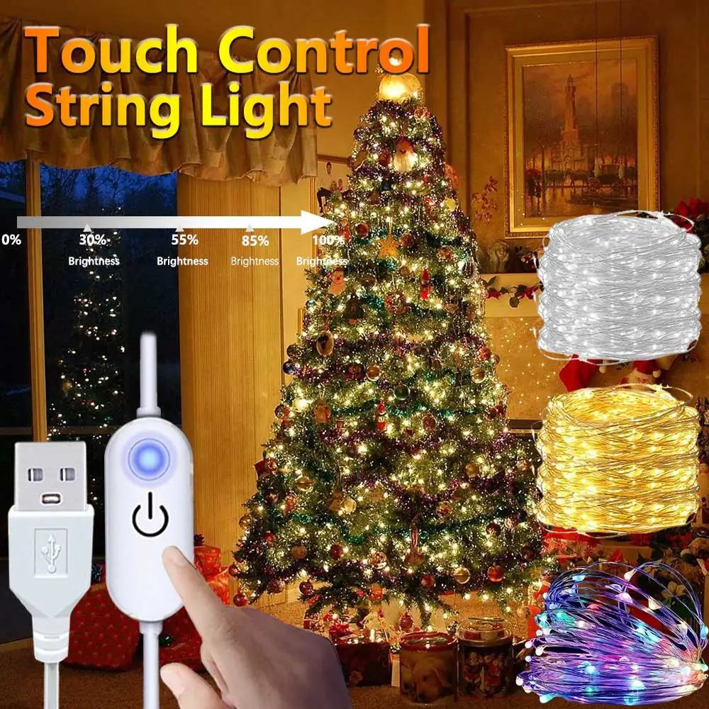 Copper Silver Wire Touch Control String Light USB 5V Copper Wire String Light Waterproof Fairy String For Christmas Decoration