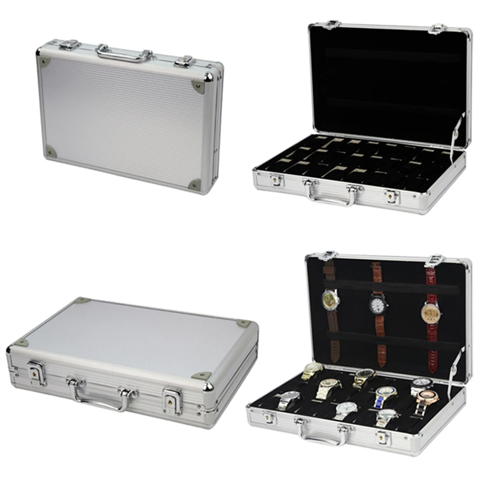 6/12 Grid Aluminium Watches Box Useful Jewelry Watches Display Storage Box  Square Case Suede Inside Rectangle Watch Holder