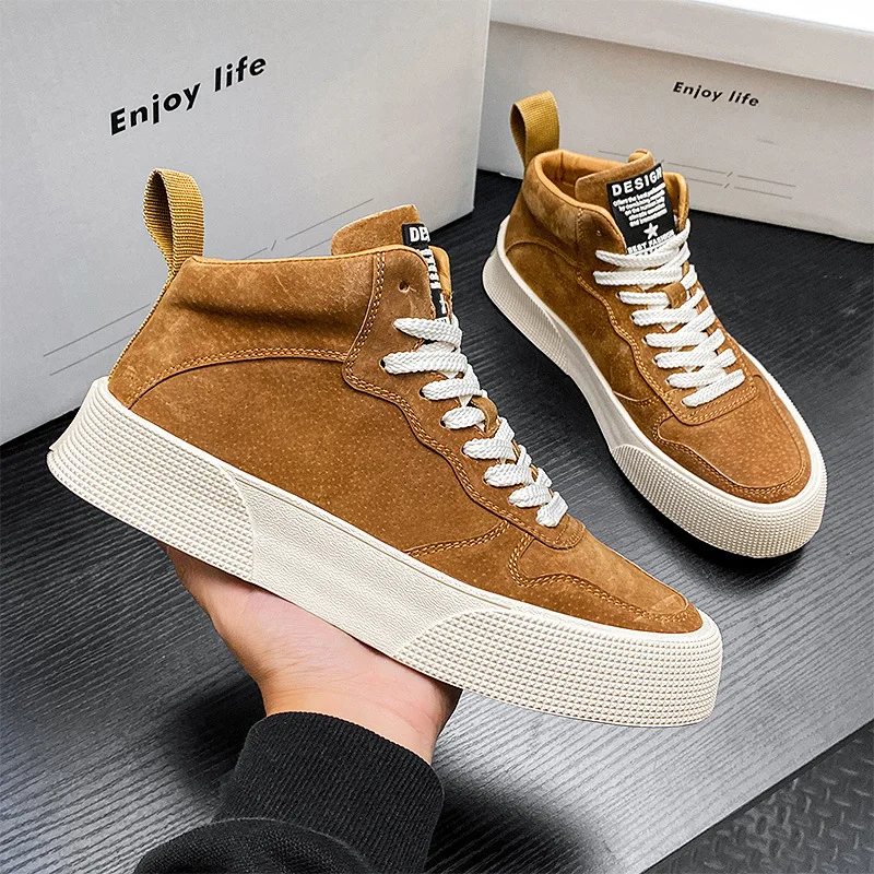 

Extra Large Size Fleece-Lined Workwear High-Top SneakersWinter Mid-Top Casual Trendy Shoes Korean Style Men's Shoes