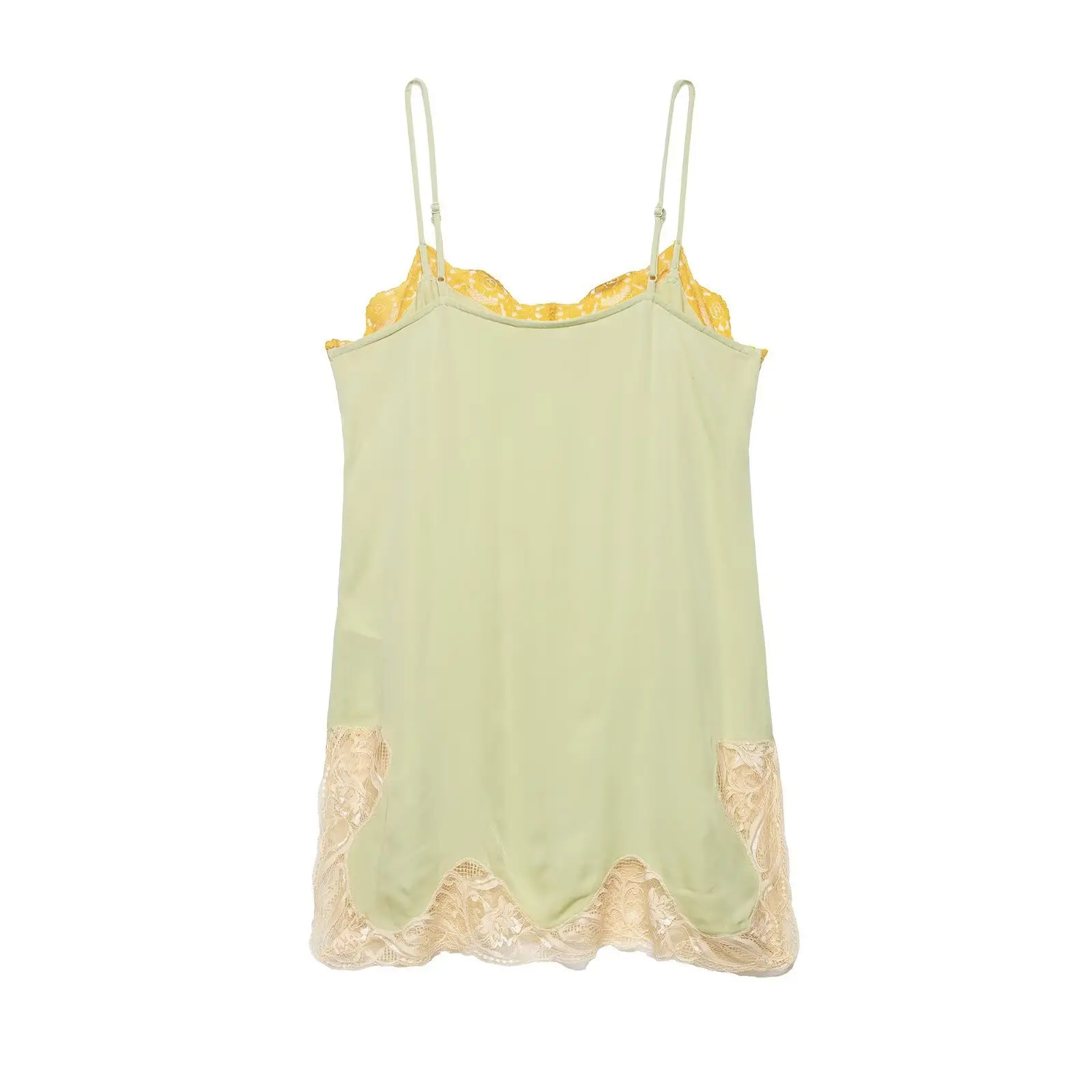 Sexy Lace Strap Vest Women's Fashion Versatile Yellow Green Top Loose Fit Polyester Material No Brand Registered Trademark
