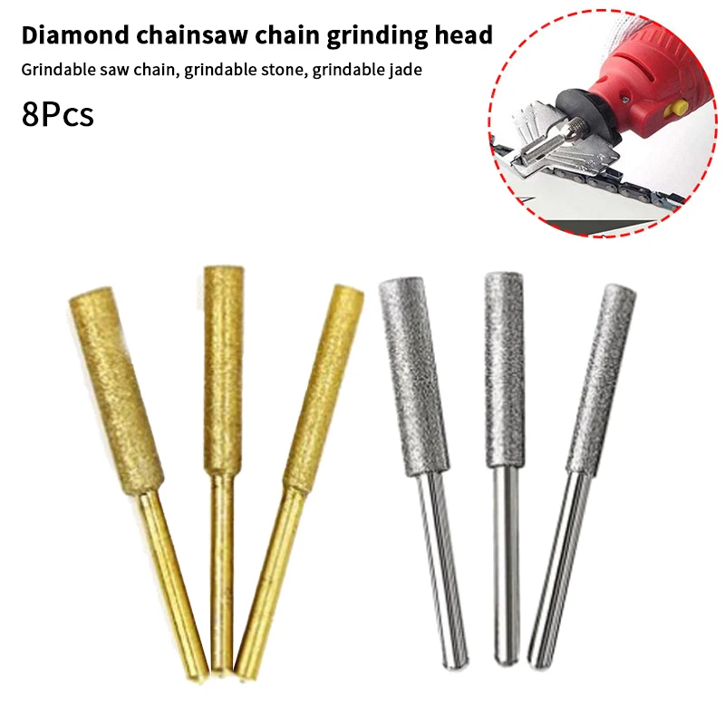 

"Efficient 8Pcs Chainsaw Bit Set, Titanium Plated; Hard Diamond Sharpener Included; Electric Chainsaw File, 4/4.8/5.5mm Stone".