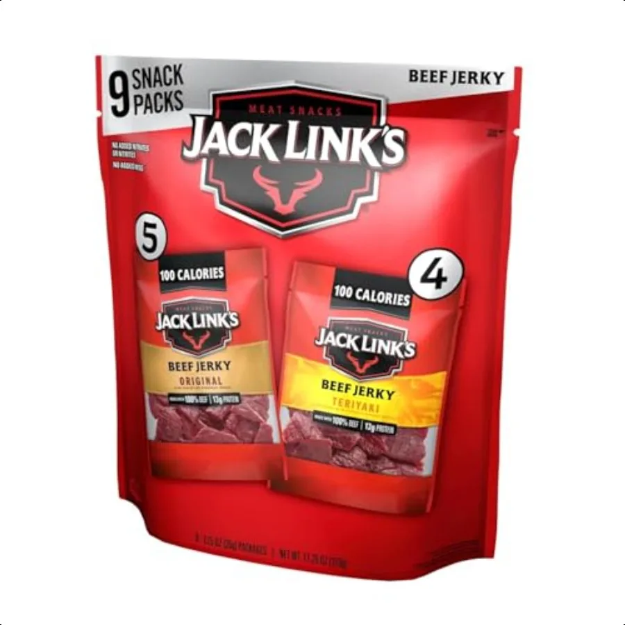 El paquete variado de carne seca de Jack Link incluye paquete de aperitivos de proteínas a granel Jerky original y Teriyaki, buena fuente de carne proteica Sn