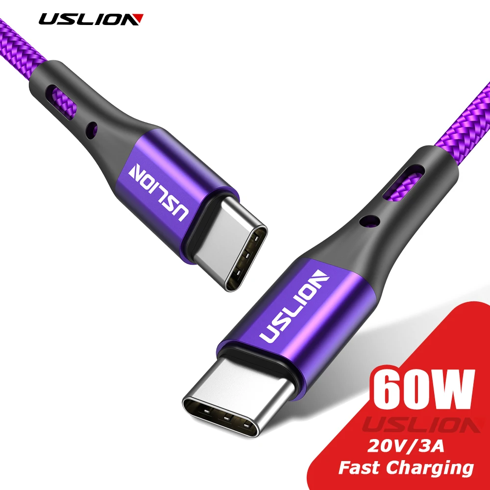 USLION PD 60W kabel USB C do typu C QC 3.0 szybko ładujący przewód do telefonu Macbook iPhone 15 Xiaomi 13 POCO X5 Samsung Oneplus