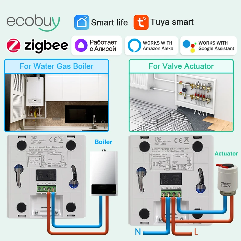 Tuya ZigBee Thermostat Smart Battery Powered for Water Gas Boiler WiFi Wireless Temperature Controller Voice Alexa,Google Home