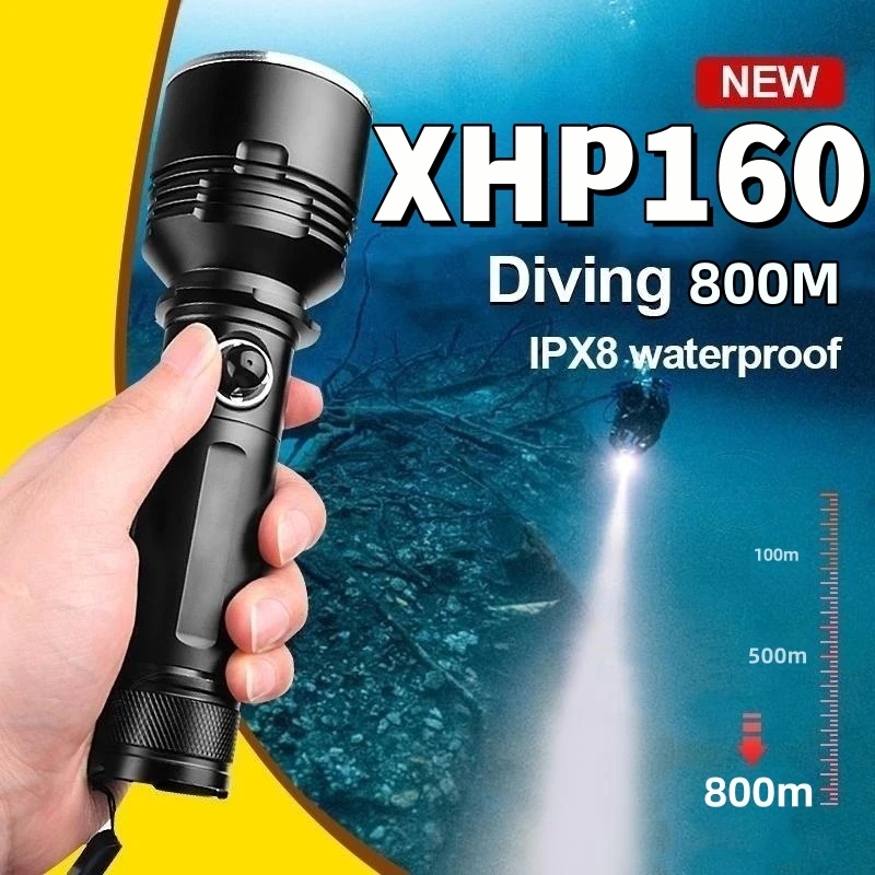 

2024New XHP160 Glare Super Powerful Scuba Diving Flashlight High Power Led Dive Torch IPX8 Waterproof Underwater Hunting Lantern