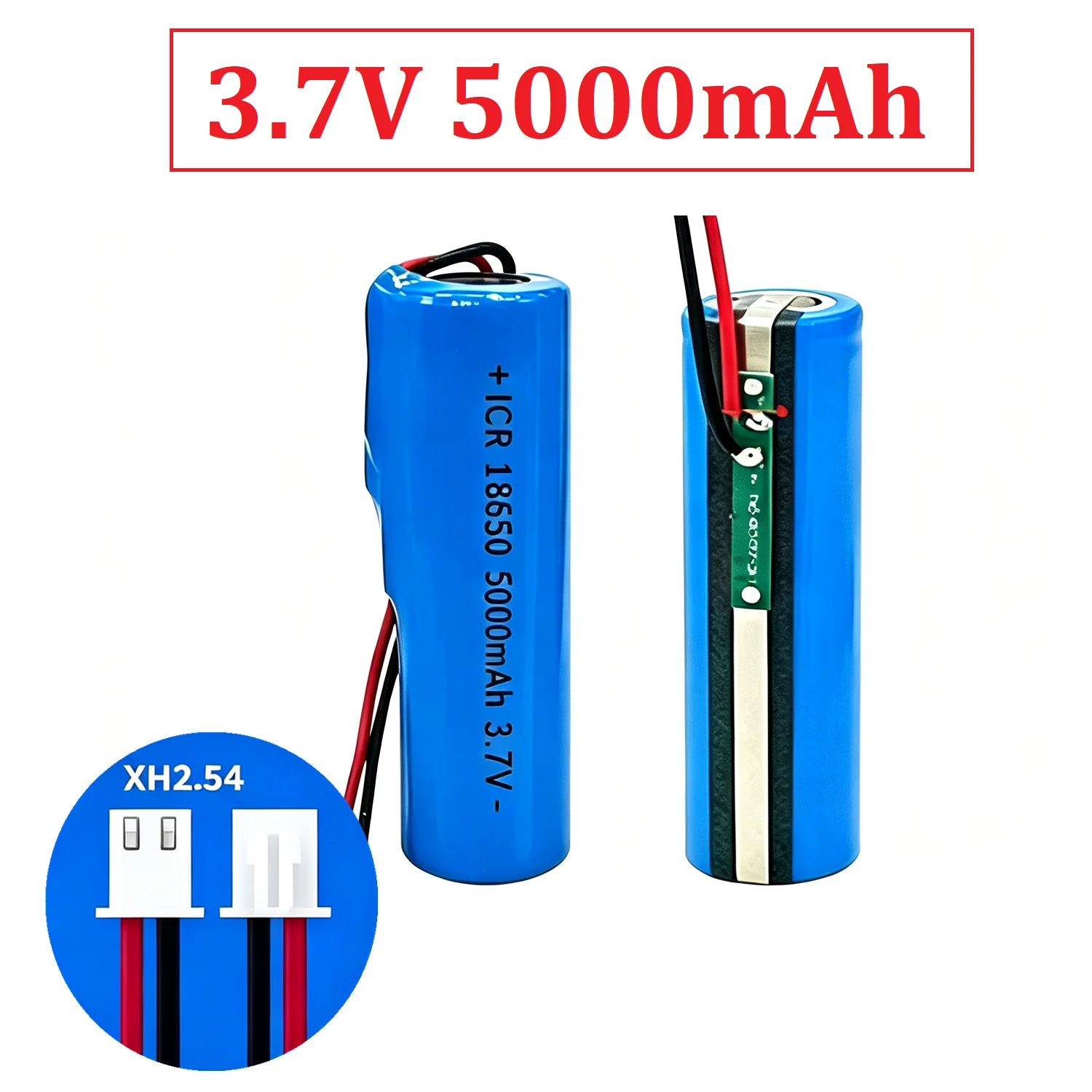 18650 Lithium Ion Rechargeable Battery 3.7V 5000mAh with XH2.54 Plug for Emergency Lighting Bluetooth Replacement Socket Parts