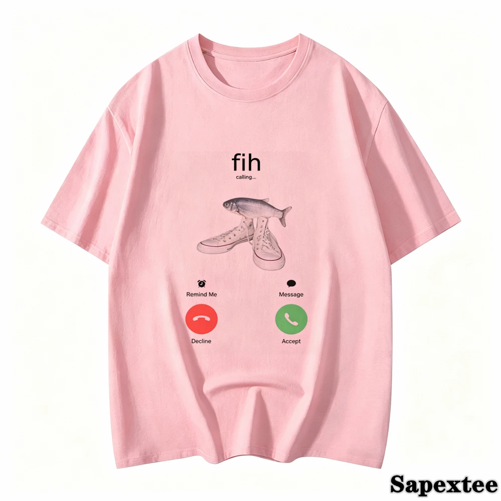 Fih Meme Fish Calling Shirt Misspelled Fih Is Calling Women Crew Neck Pure Short Sleeve Tee Harajuku Sleeve Aesthetic Clothes