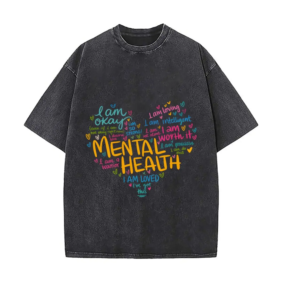 Mental Health I Am Okay I Am Strong Affirmations Vintage Distressed Loose Streetwear Tops