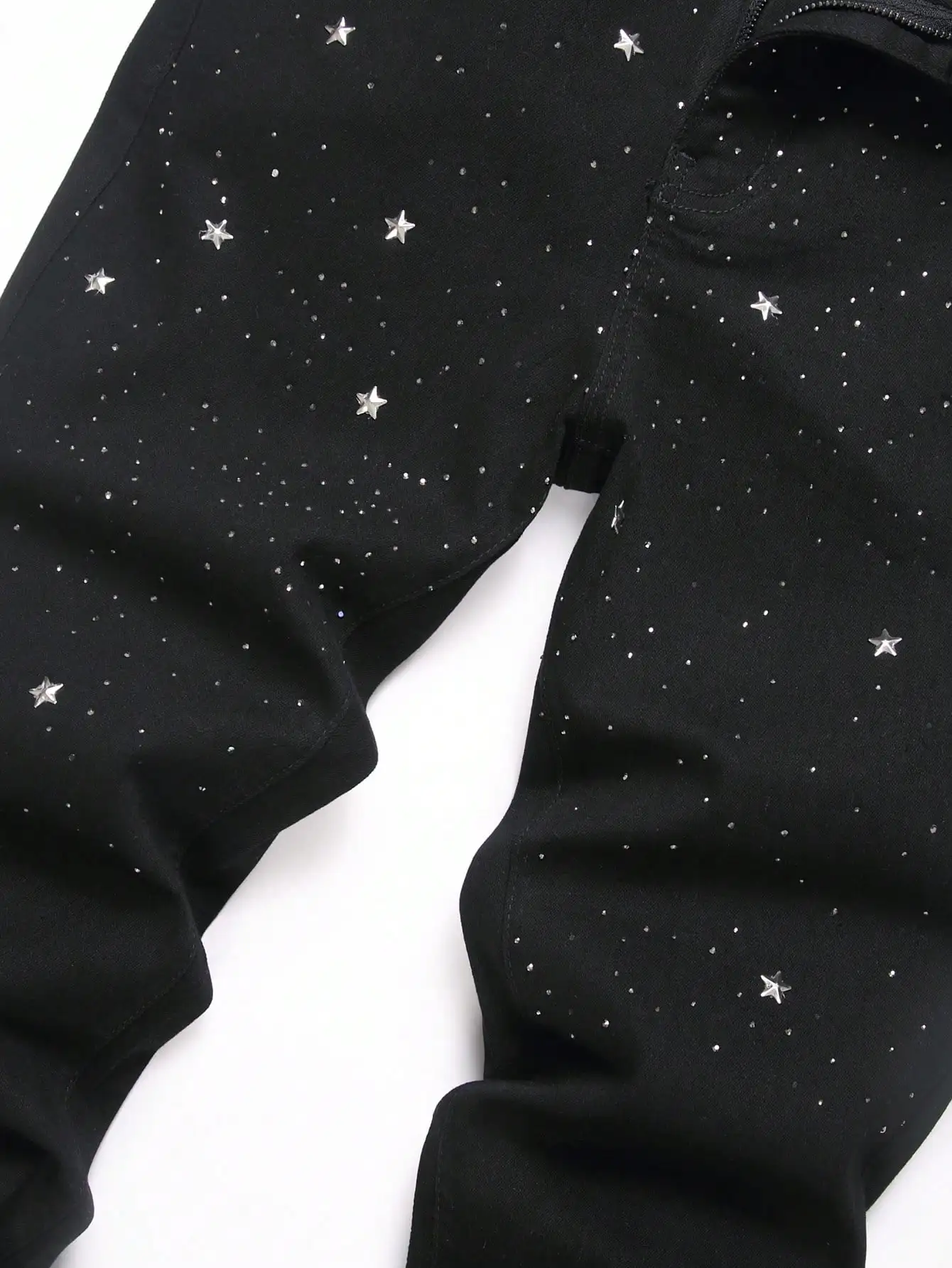 Strass alla moda da uomo - Jeans skinny elasticizzati neri impreziositi, stile quattro stagioni