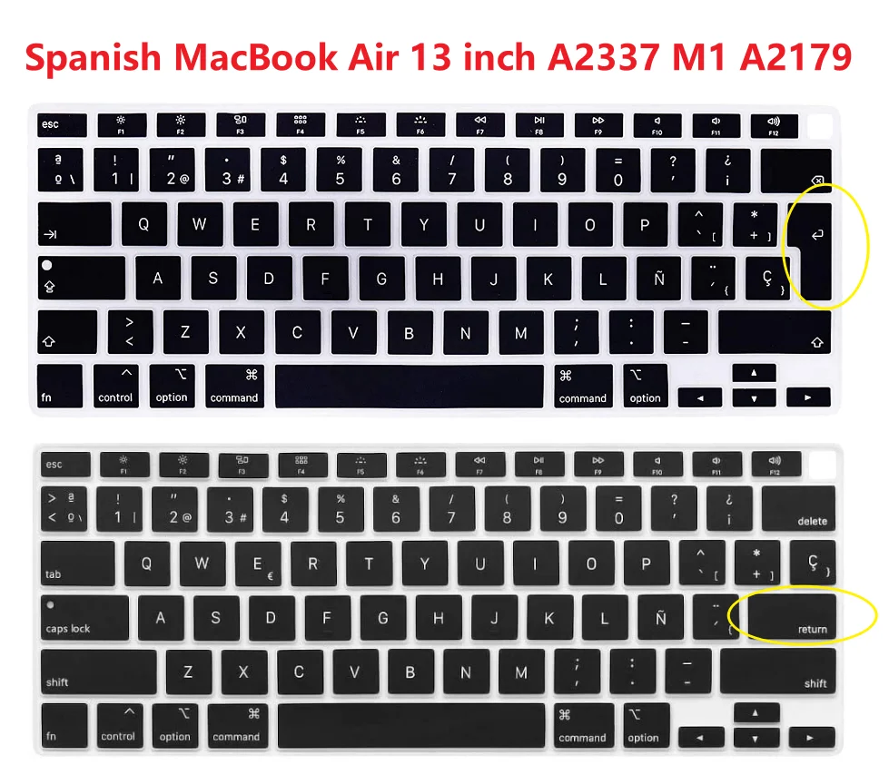 Spanish Language for MacBook Air 13 inch 2020 A2337 M1 chip A2179 Touch ID US layout  Silicone Keyboard Cover Skin