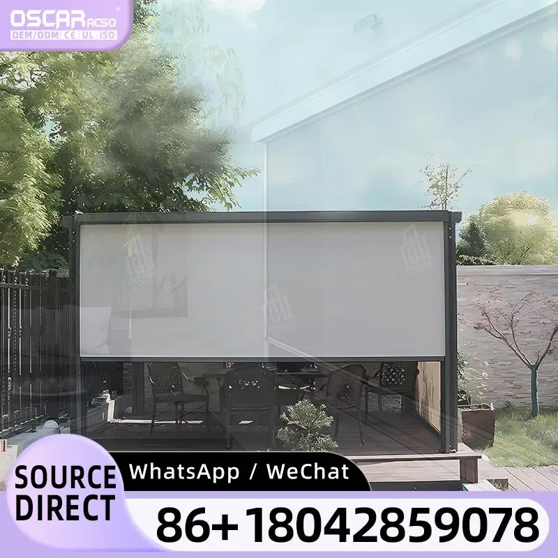 Motorized Electric Light Filtering Privacy Zip Track Roller Blinds for Outdoor Pergola Windproof Use Rolling Blind