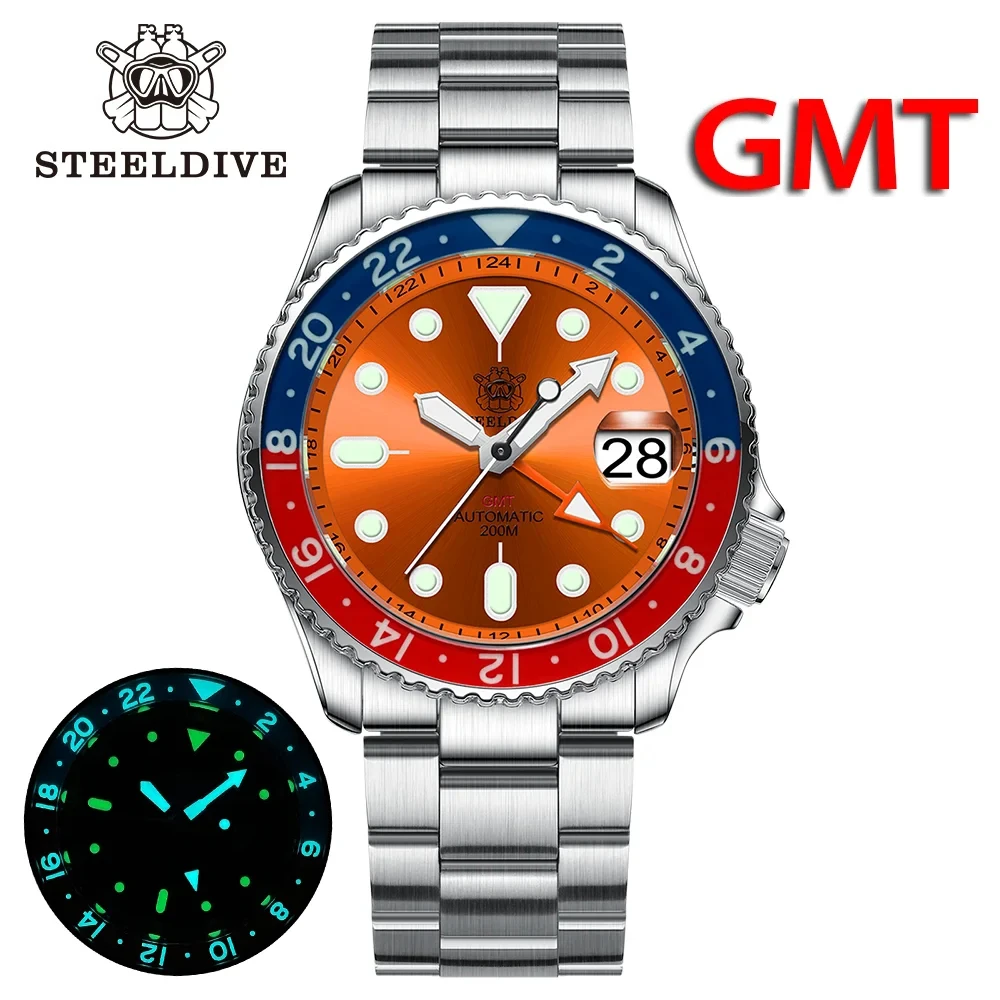 

STEELDIVE SD1994L GMT Watch Sapphire bezel Swiss Super Luminous 200M Waterproof NH34 Mechanical Movement Luxury Dive Wristwatch