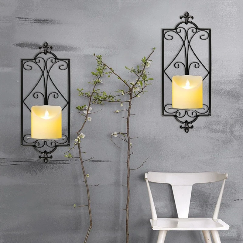 Decorative Black Scrolled Ivy Wall Mounted Candle Holder Hanging Wall Sconce, Tealight