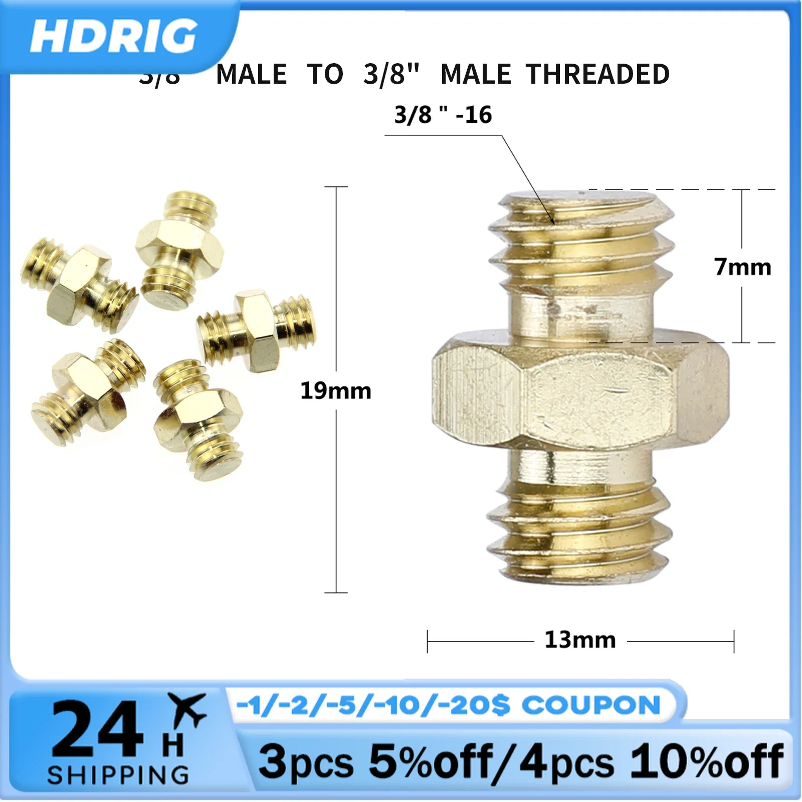 HDRIG 1-5 uds 3/8 "macho a 3/8" adaptador de tornillo roscado macho trípode convertidor de perno de doble cabeza jaula de cámara monopié luz de cabeza de bola