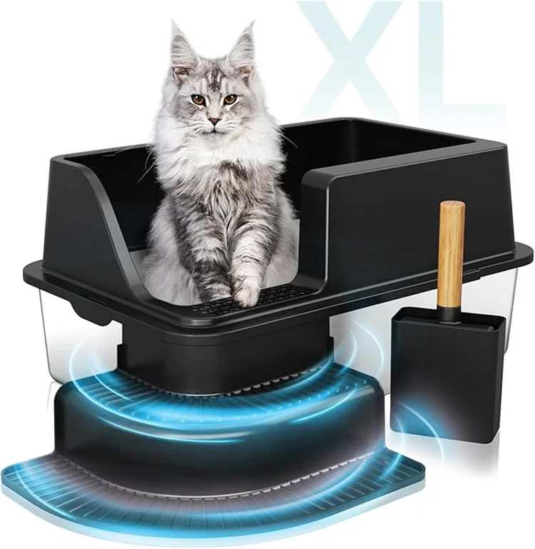 

2025 Large Stainless Steel Cat Litter Box with Spatter-Proof Design Open Top Cat Toilet & Accessories