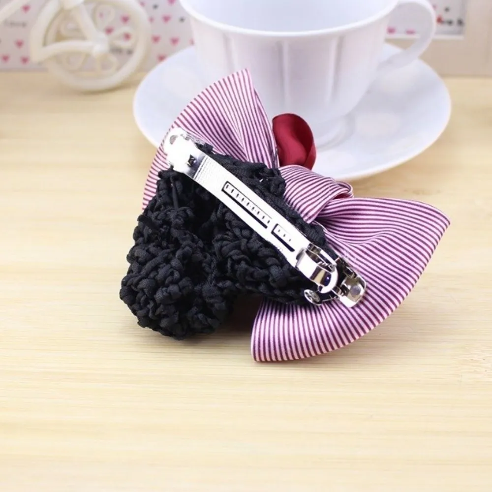 

Trendy Elegant Bowknot Stripe Hair Cover Floral Lace Rhinestone Women Spring Clip Headwear Cloth Professional Hairpins Bank