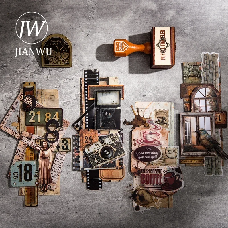 JIANWU Time Collection Series Vintage Wall Film Label Landscape Collage Decor Material Package Creative Junk Journal Stationery