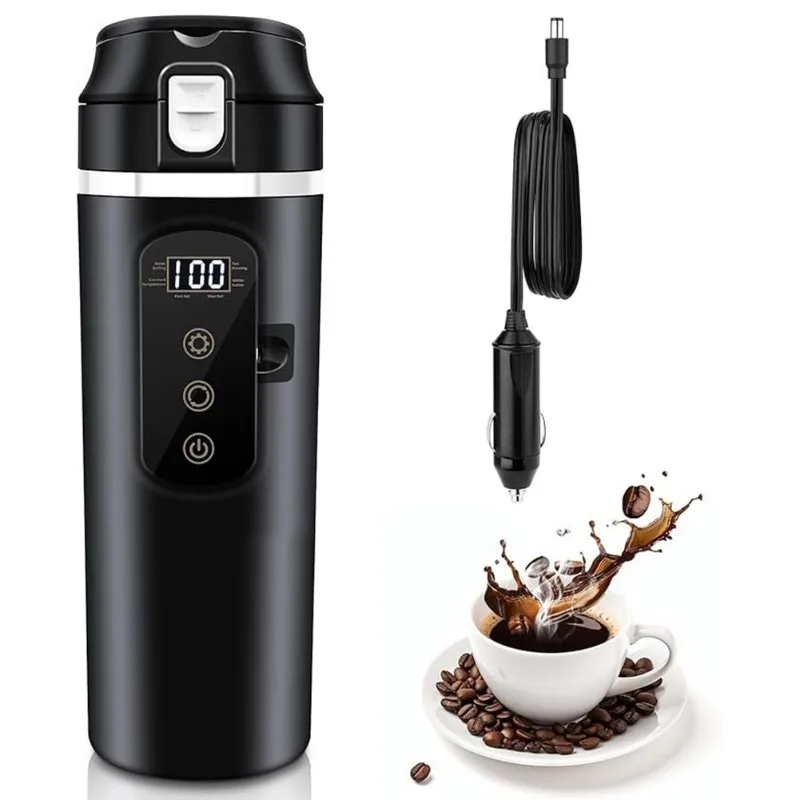 For Car Kettle For Car 12V Portable Heating Cup 450Ml Touch Screen Digital Display Water Warmer Bottle Thermos Cup-M53K