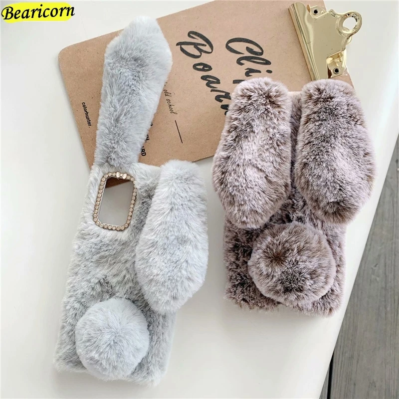 Fur Plush Phone Case For Huawei Mate 9 10 20 30 40 Lite Nova 3 3i 3e 5T 6 7 SE Pro Plus 7i 5G Furry Rabbit Bunny Soft Back Cover