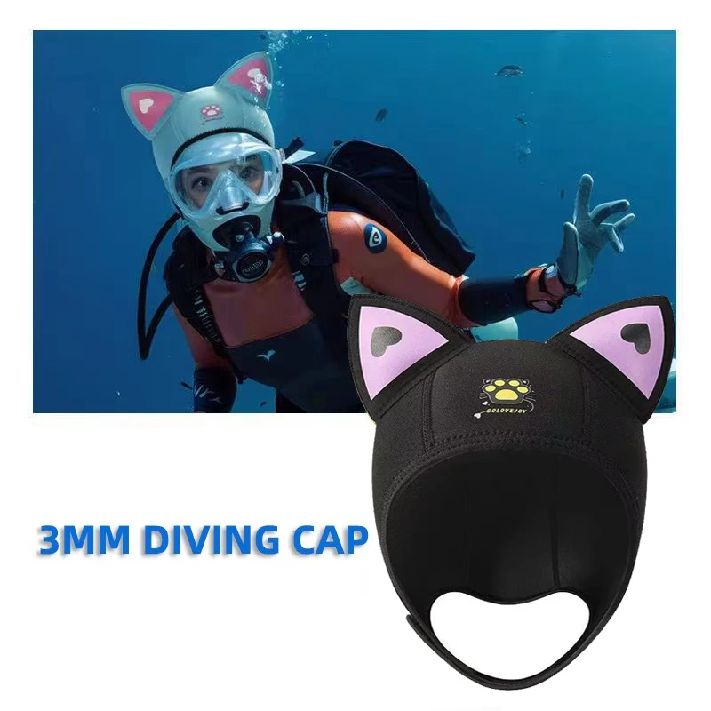 

Cute Kitty Shape 3mm Thermal Diving Cap-Unisex Elastic Snorkeling Hood,UV Protection Scuba Diving Gear for Beach&Water Sports