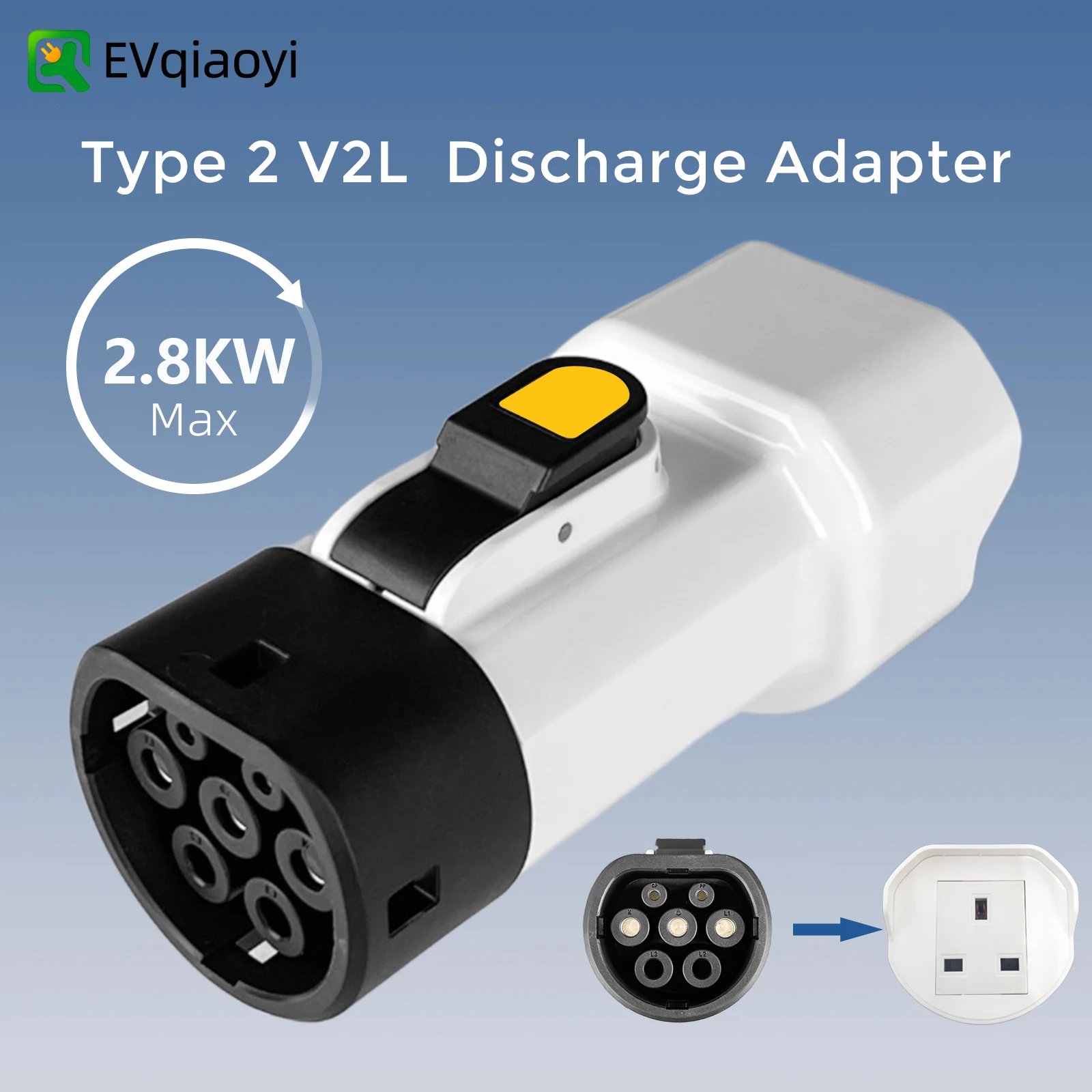 EVqiaoyi محول V2L Type2 13A بمقبس بريطاني - مصدر طاقة خارجي لسيارات هيونداي، BYD، كيا #6