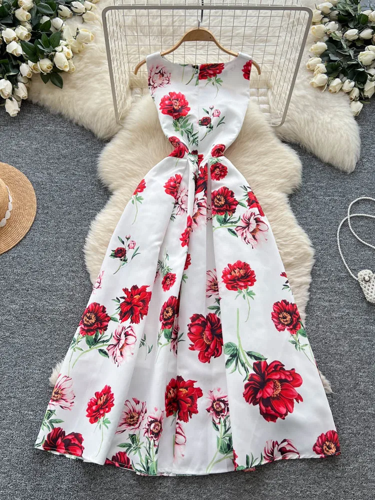 Ele High Waist Printed Slimming Svel Maxi Dr Women's Faionable A-Line Gown French Sle Summer Dr