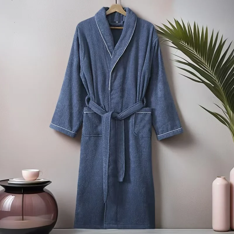 Men Winter Extra Long Thick Warm Flannel Bathrobe Plus Size Soft Towel Fleece Bath Robe Women Jacquard Dressing Gown Sleepwear