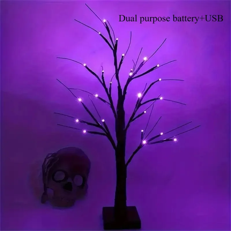 

Halloween Decorations 1pc 24in Orange and Purple Halloween Birch Tree Light Living Room Bedroom Party Haunted House Decoration
