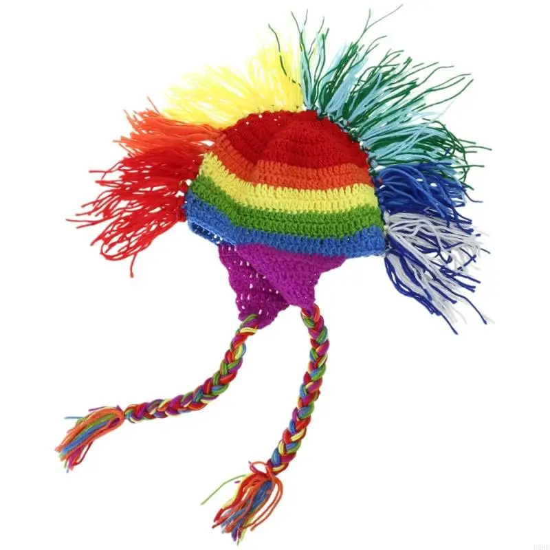 H58E Rainbow Earflap Halloween Funny Hat Roman Knight Hat Novelty Hat