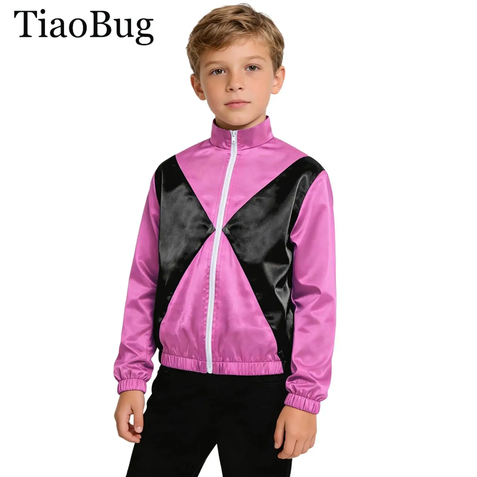 

Костюм жокея для мальчиков, куртка на Хэллоуин, конная тренировка, цветные блоки, с длинными рукавами, на молнии, цирковое пальто для косплея, верхняя одежда