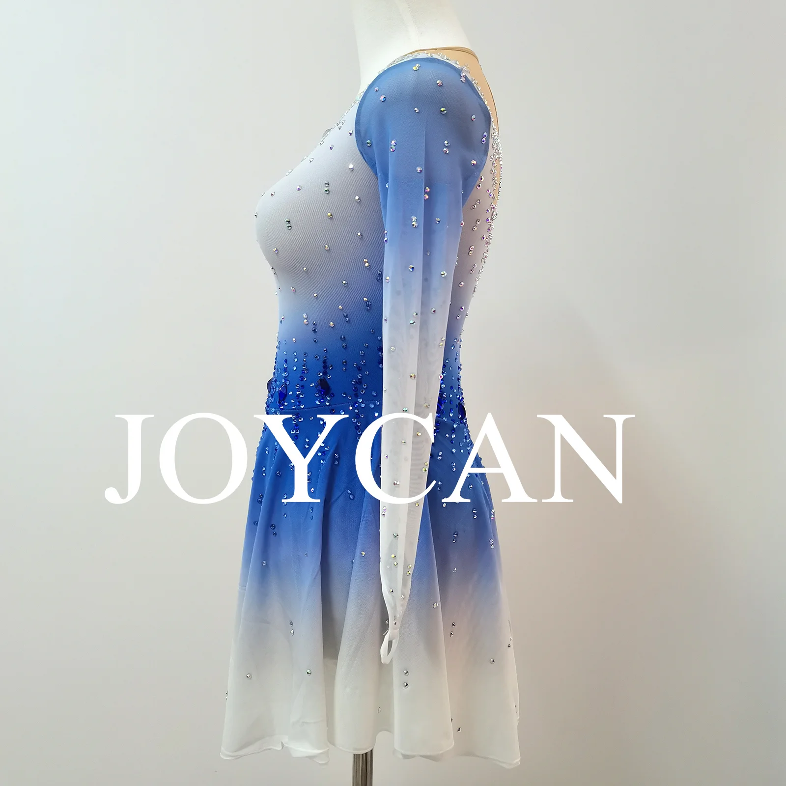 فستان JoyCan للتزلج على الجليد للفتيات باللون الأزرق من الألياف اللدنة القابلة للتمدد ملابس الرقص المخصصة